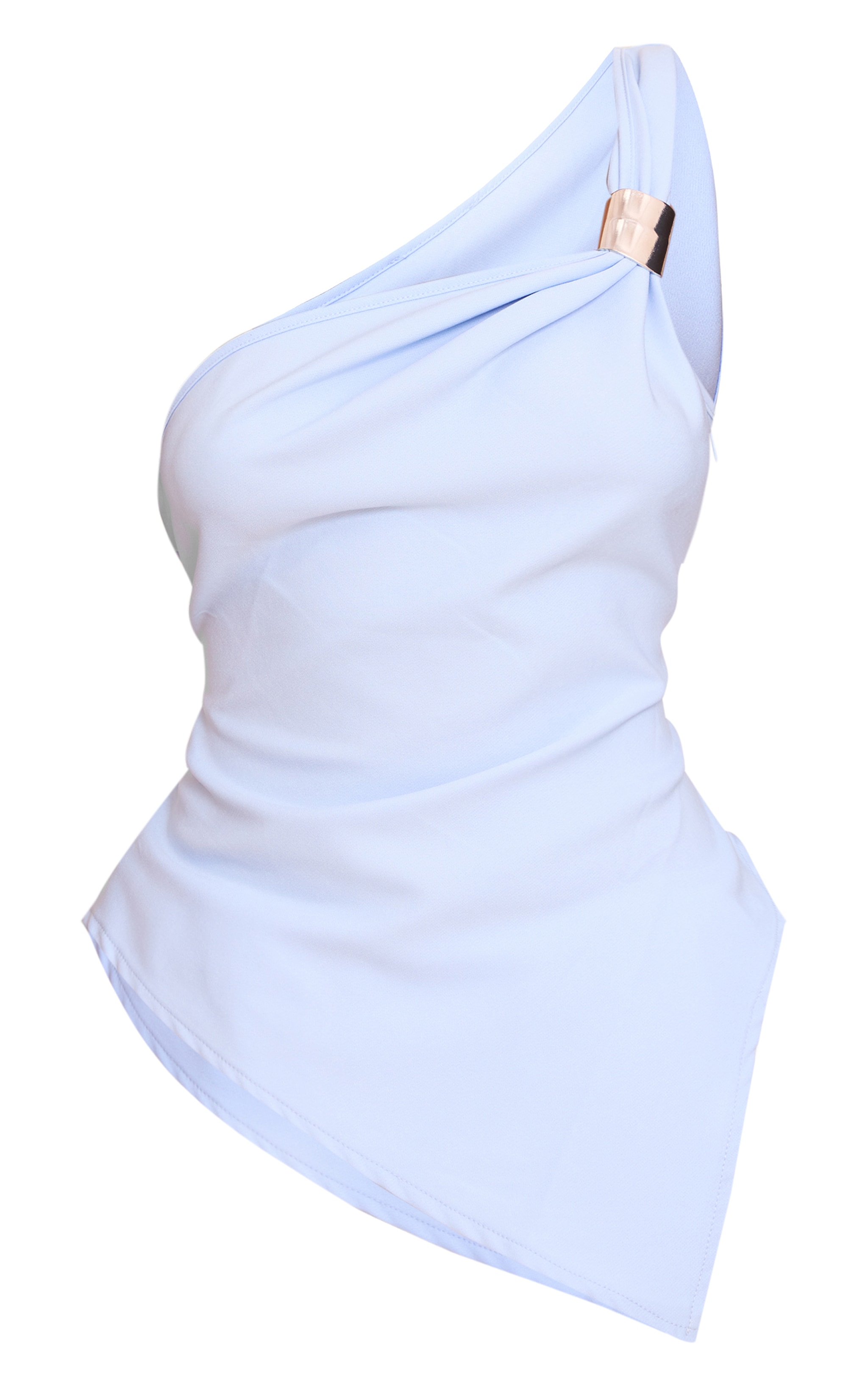 Sky Blue Asymmetric One Shoulder Trim Detail Long Top image 5