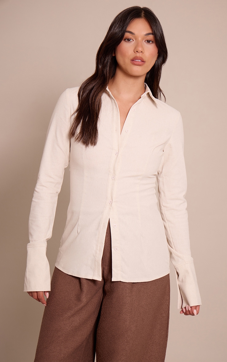 Ecru Lightweight Woven Fitted Shirt image 1