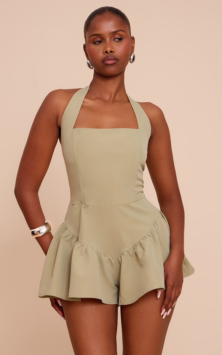 Sage Halter Neck Drop Waist Floaty Romper image 1