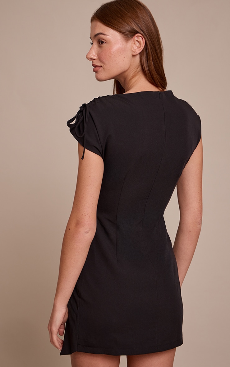 Black Button Detail Cap Sleeve Shift Dress image 2
