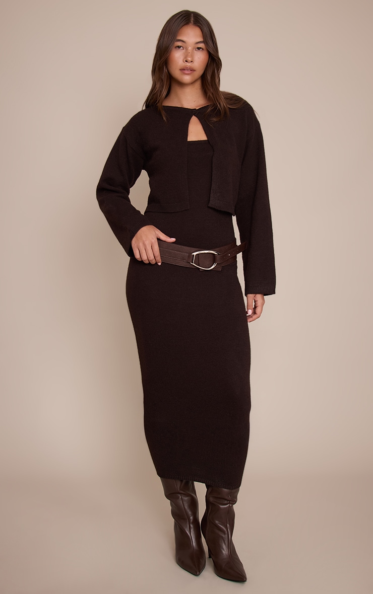 Chocolate Bandeau Knitted Midi Dress  image 3