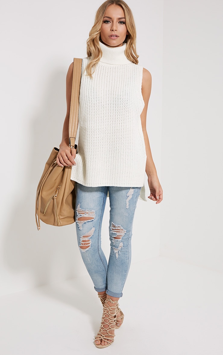 Lolla Cream Knitted Roll Neck Top Knitwear PrettyLittleThing