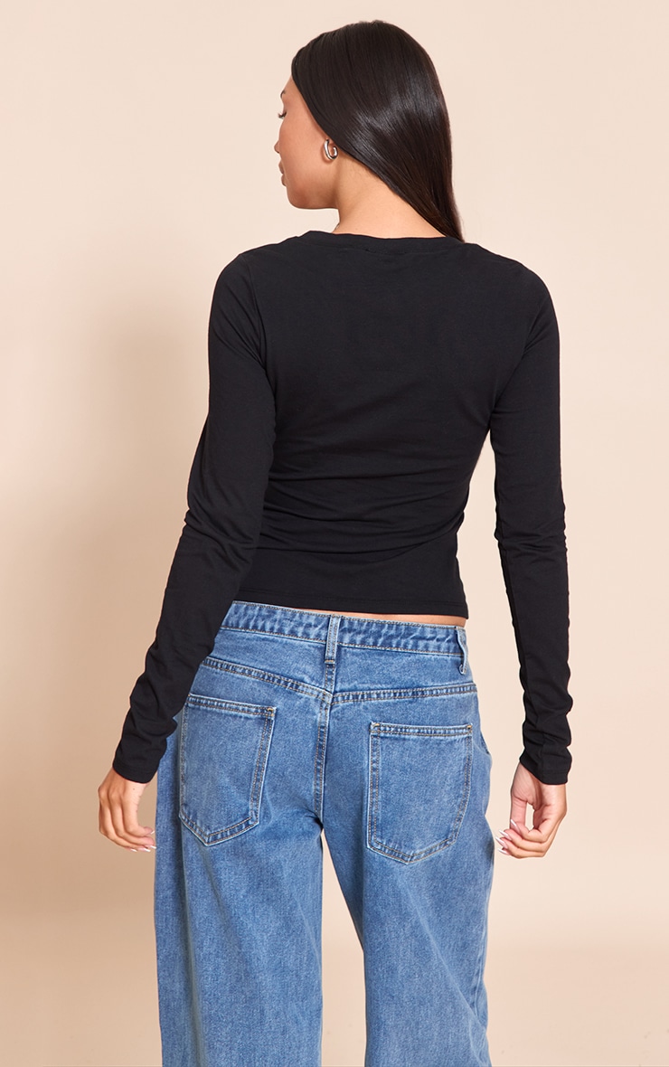  Black Soft Cotton Crew Neck Long Sleeve Top image 2