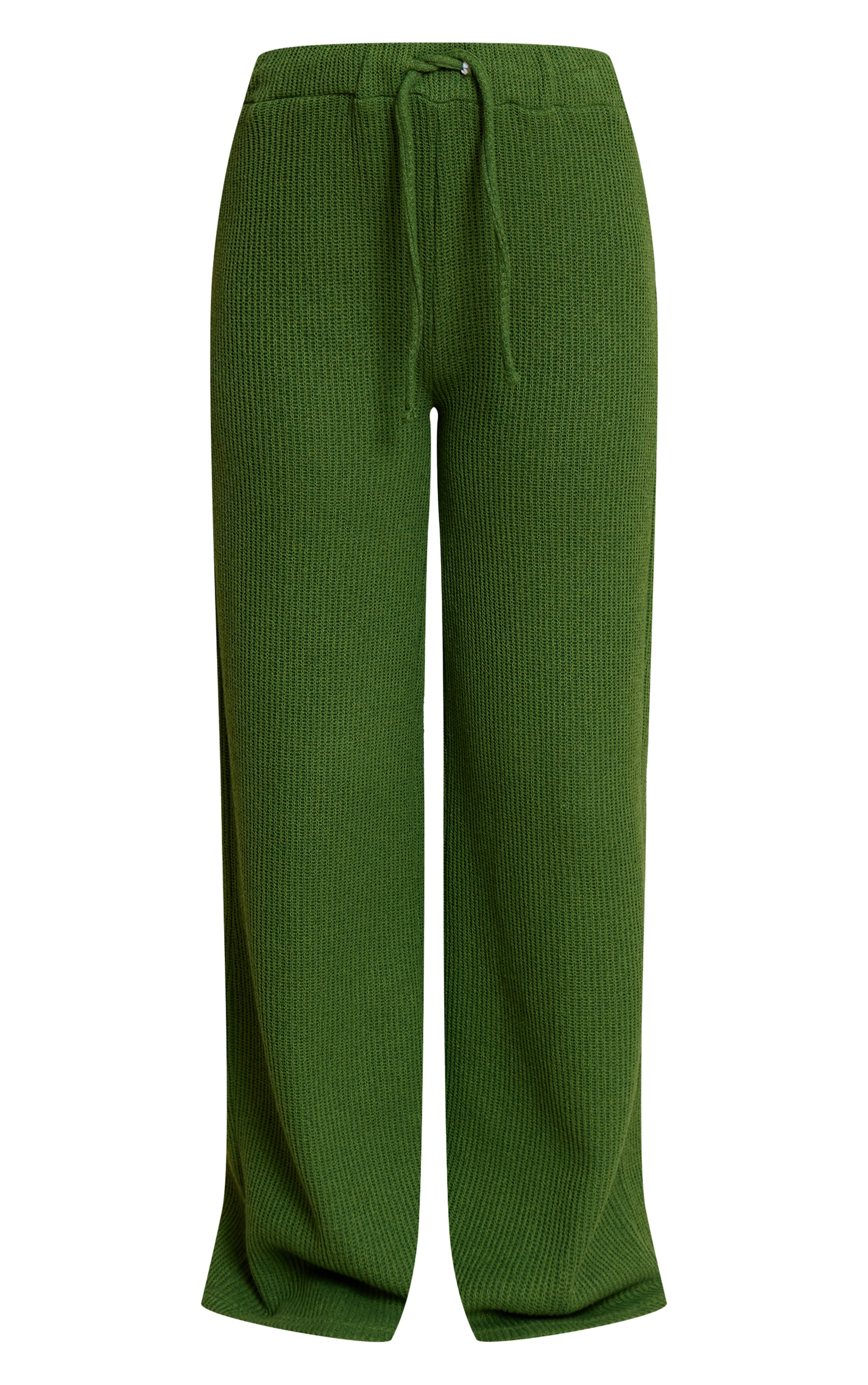 Olive Textured Waffle Mid Rise Wide Leg Pants image 5