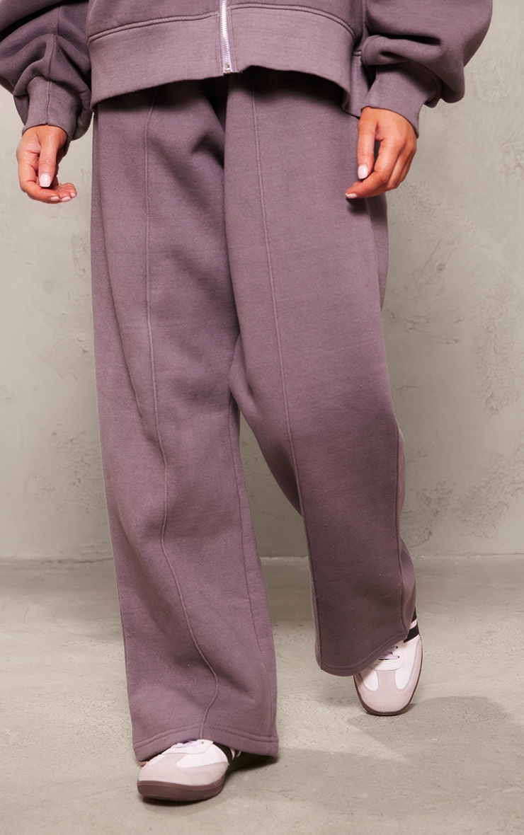 Dark Grey Premium Washed Oversized Pintuck Wide Leg Sweatpants image 2