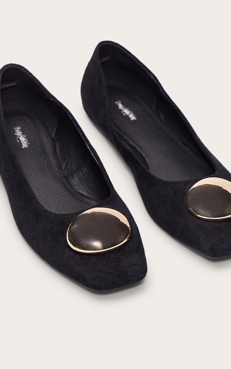Black Faux Suede Gold Hardware Ballet Pump image 5