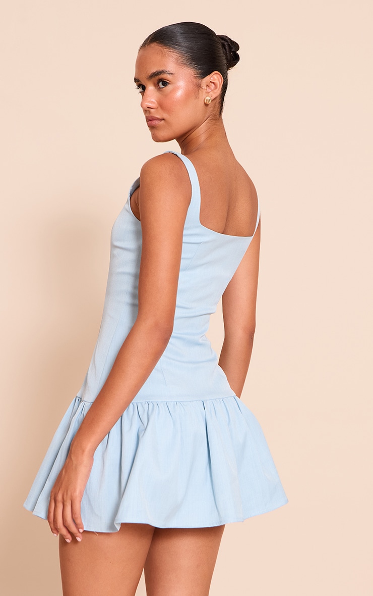 Blue Woven Scoop Neck Shift Dress image 2