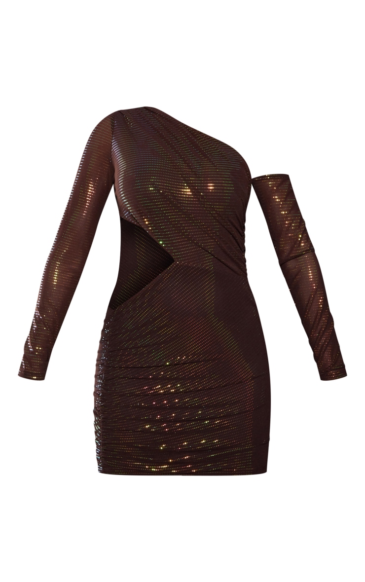 Chocolate Glitter One Shoulder Cut Out Bodycon Dress image 5