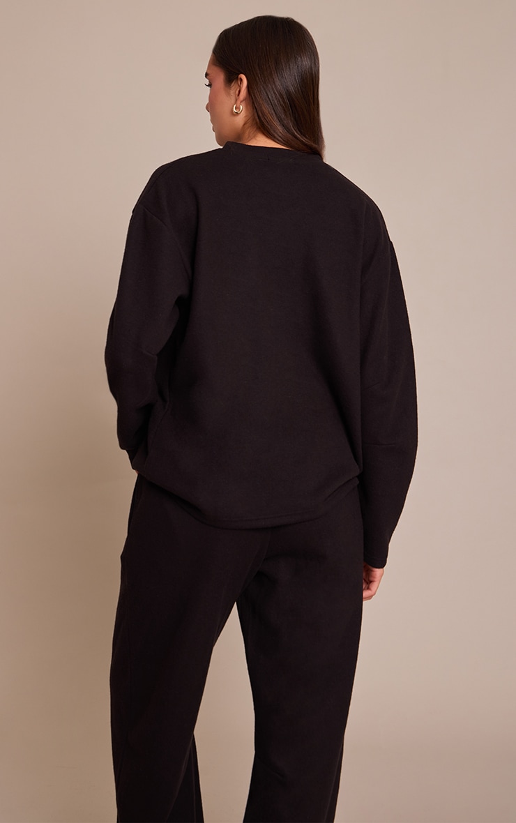 Sweat brossé côtelé noir à manches longues image 2