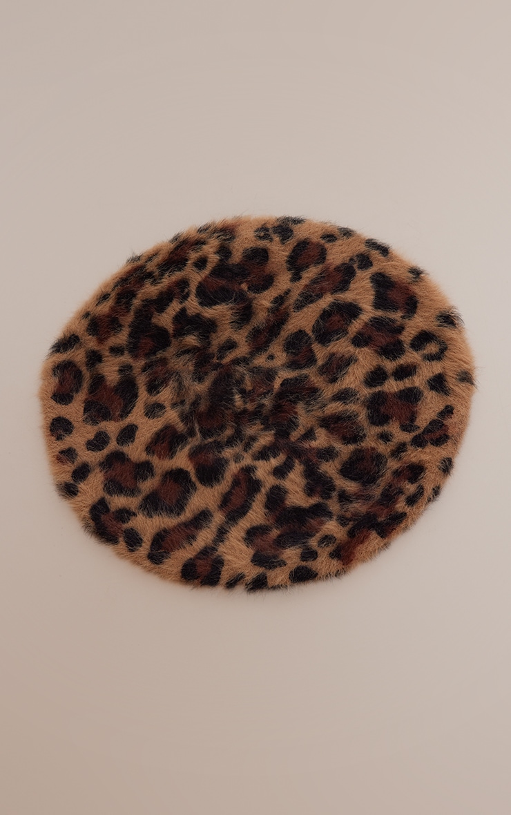 Brown Leopard Fluffy Beret Accessories PLT UAE