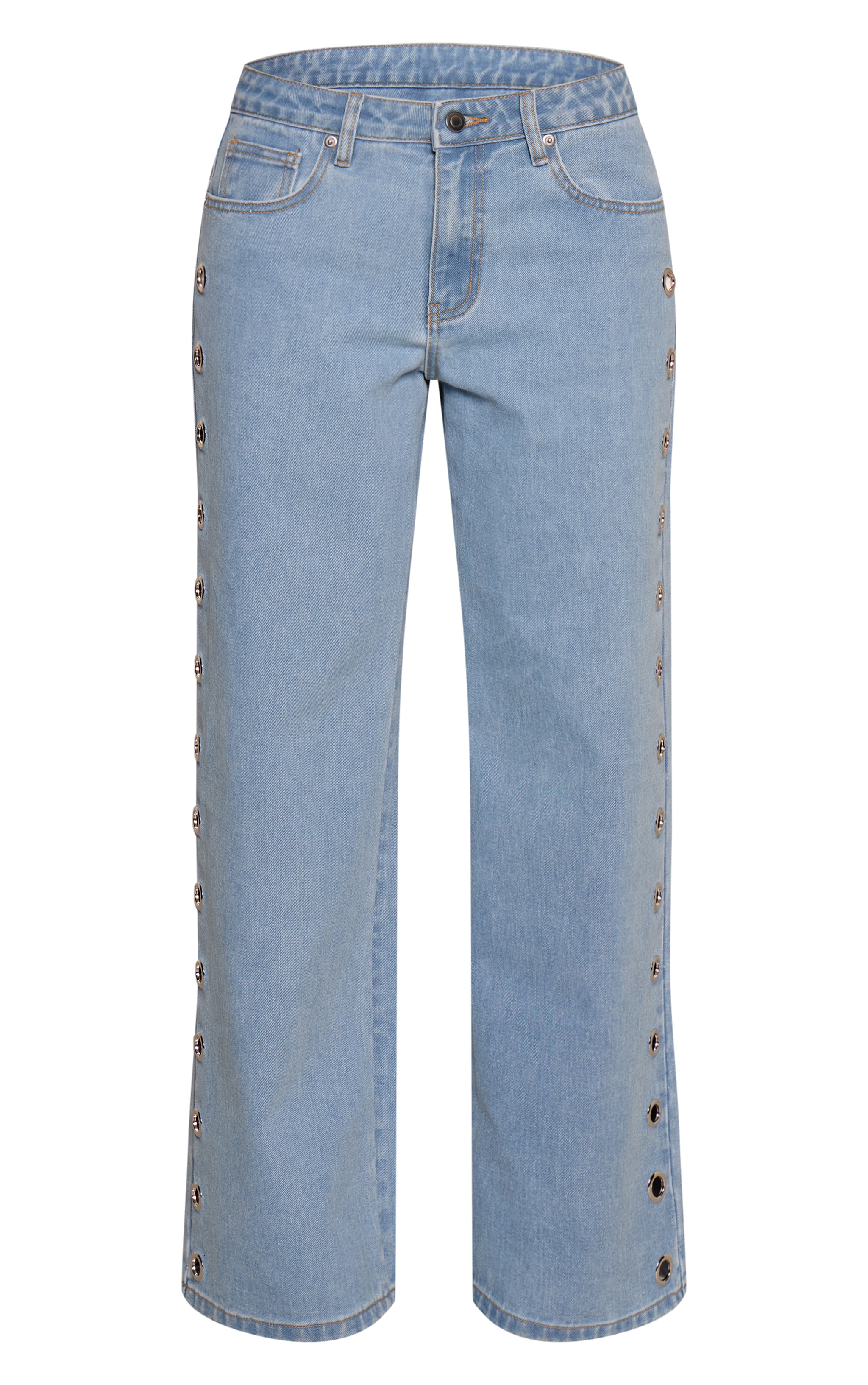 Ice Blue Eyelet Detail Wide Leg Jeans image 5