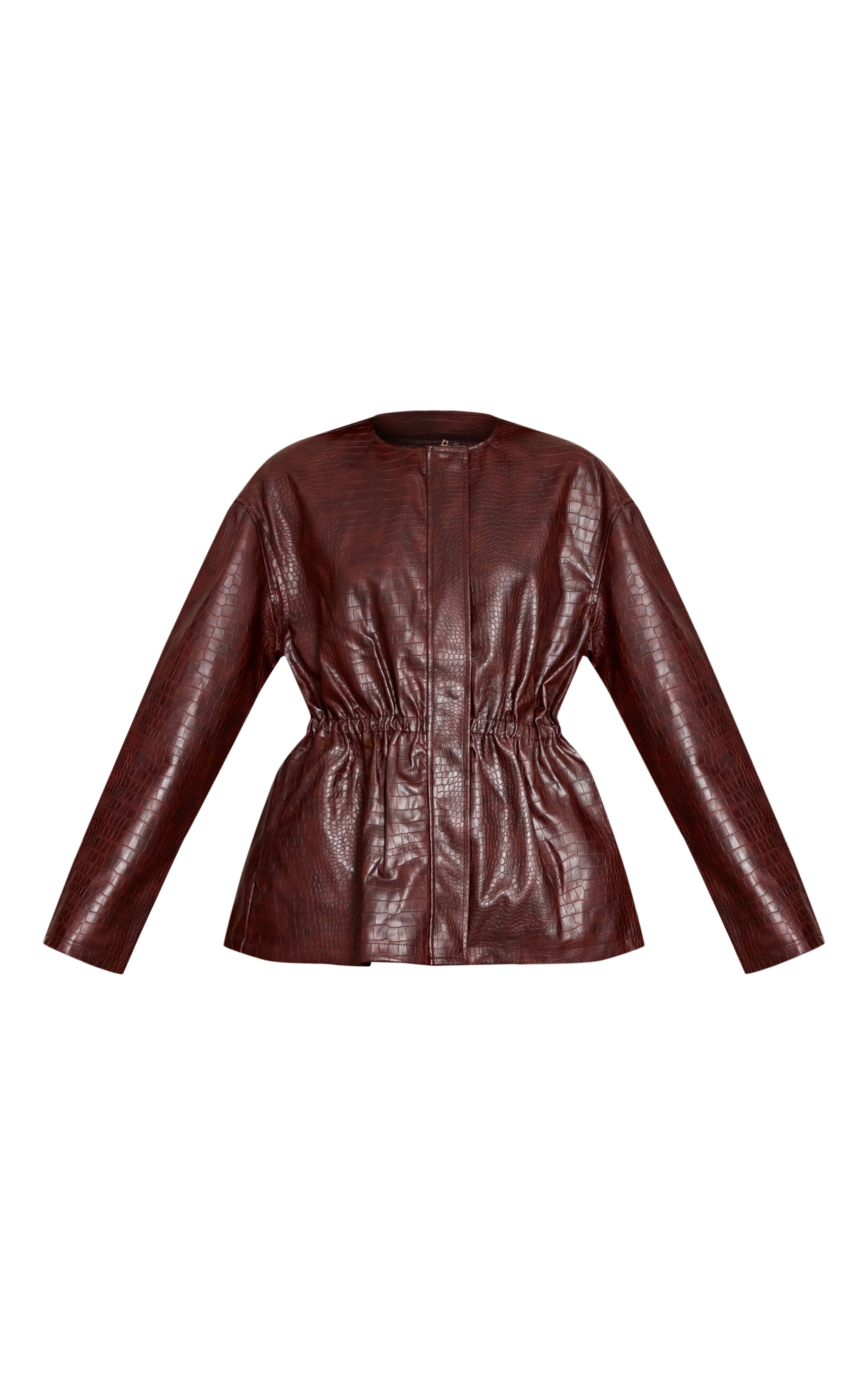 Brown Croc Faux Leather Cinched Waist Jacket image 5