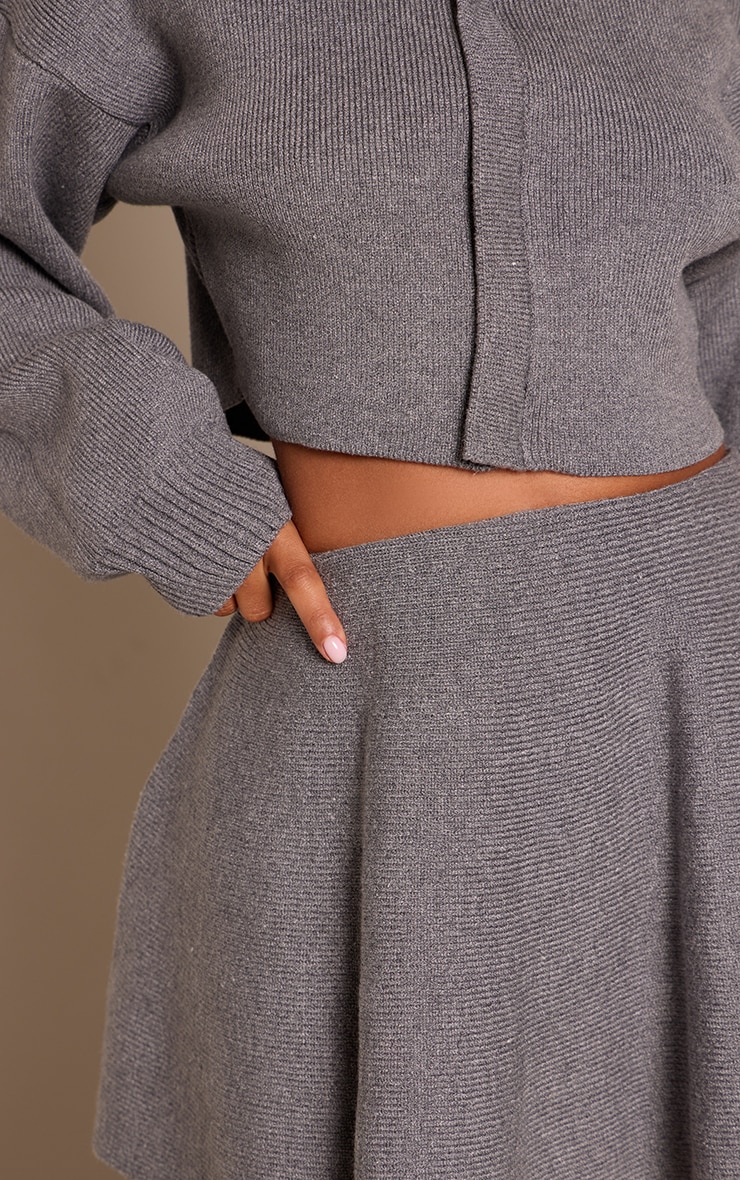 Petite Grey Marl Ribbed Knit Flowy Mini Skirt image 5