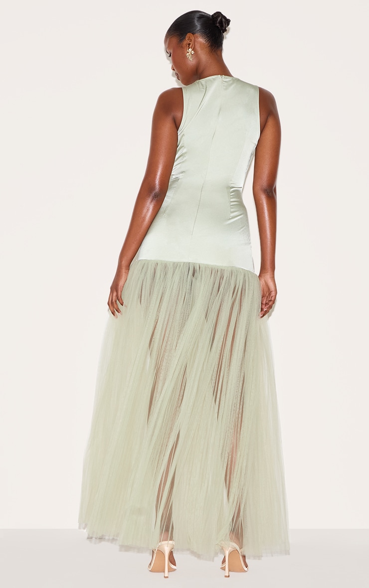 Sage Green Scoop Neck Drop Waist Maxi Dress image 2