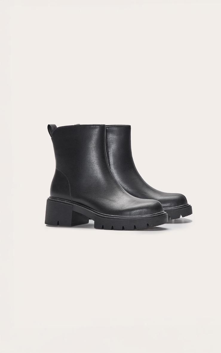 Black Chunky Cleated Sole Dipped Ankle Boot image 3