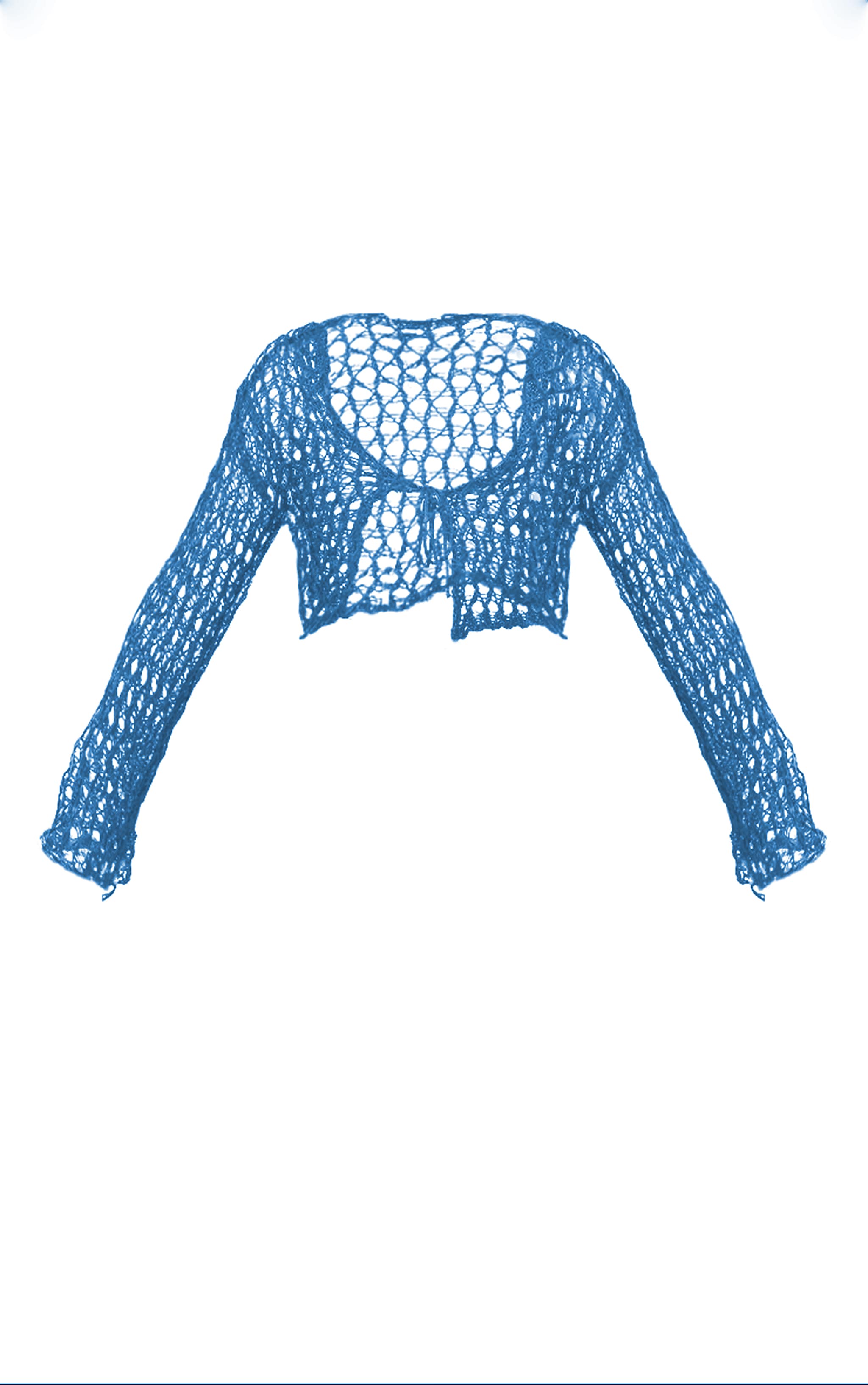 Shape Top en maille tricot bleu vif noué devant à manches longues image 5