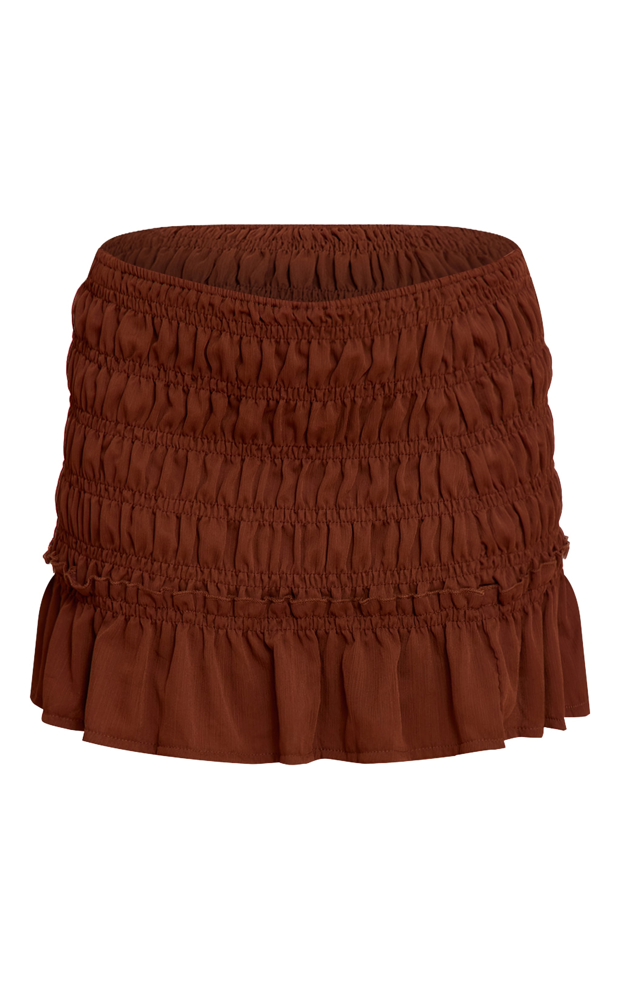 Chocolate Shirred Mini Skirt image 6
