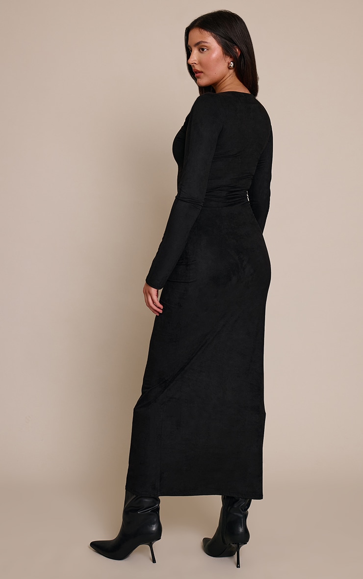 Black Faux Suede Knot Detail Long Sleeve Maxi Dress image 2