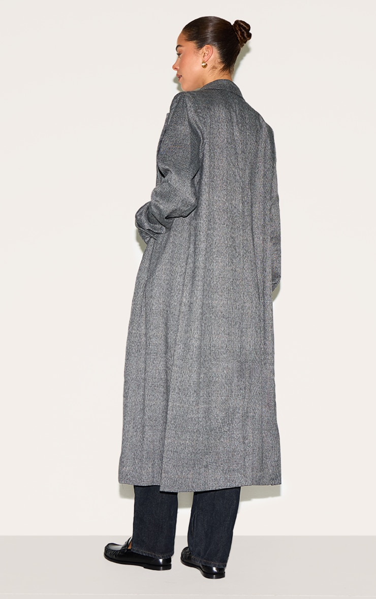 Grey Check Print Oversized Trench Coat image 2