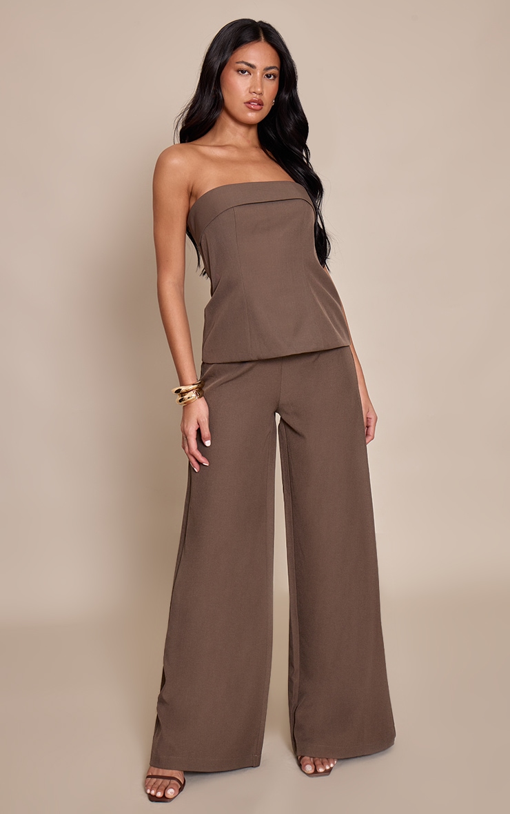 Chocolate Woven Bandeau Longline Tailored Jumpsuit