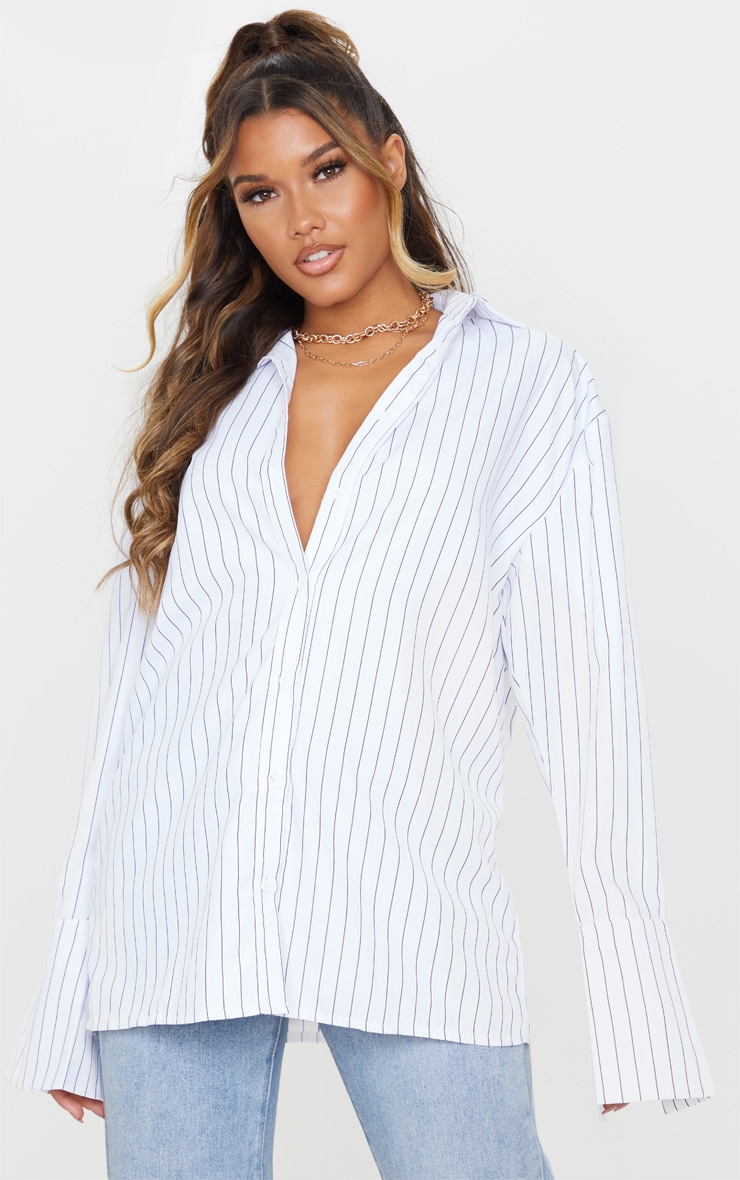White Pinstripe Oversized Dad Shirt
