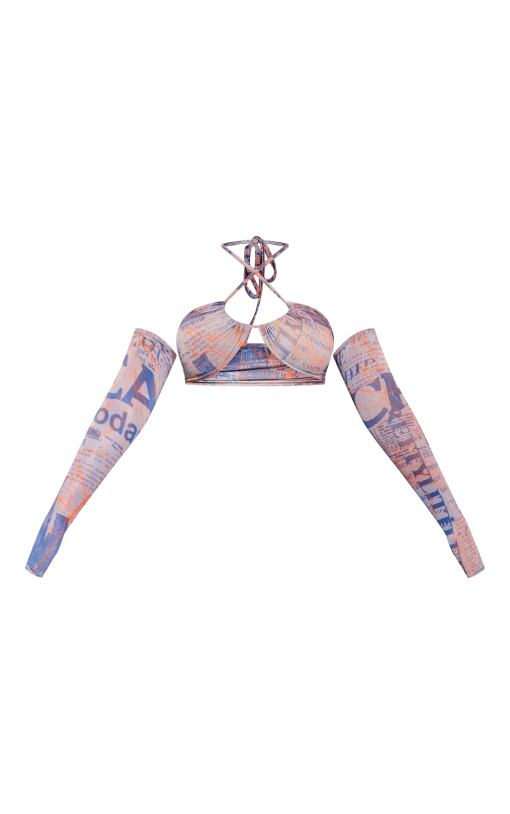 Multi Slinky Printed Ruched Cold Shoulder Crop Top image 5