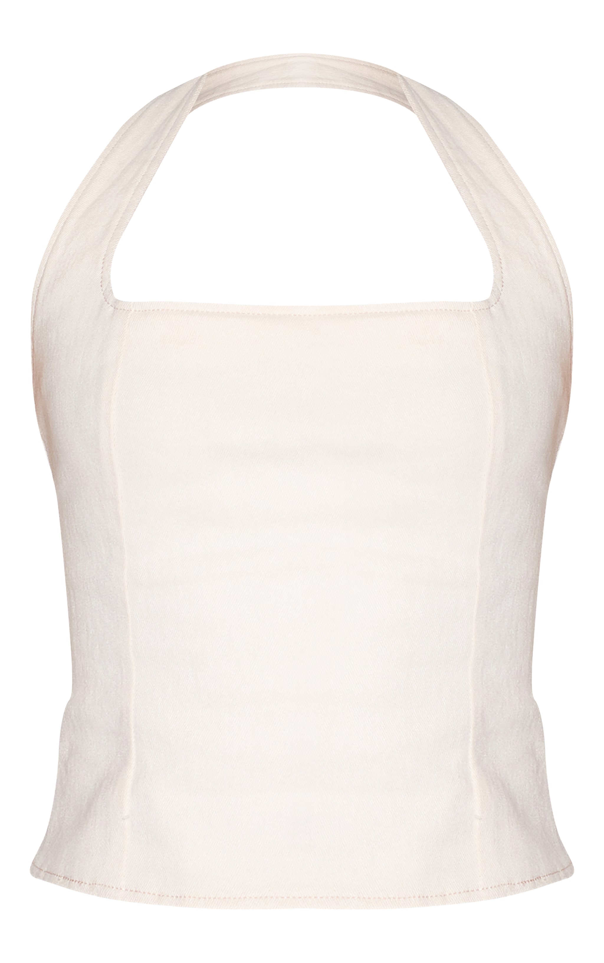  Ecru Halterneck Stretch Denim Top image 5