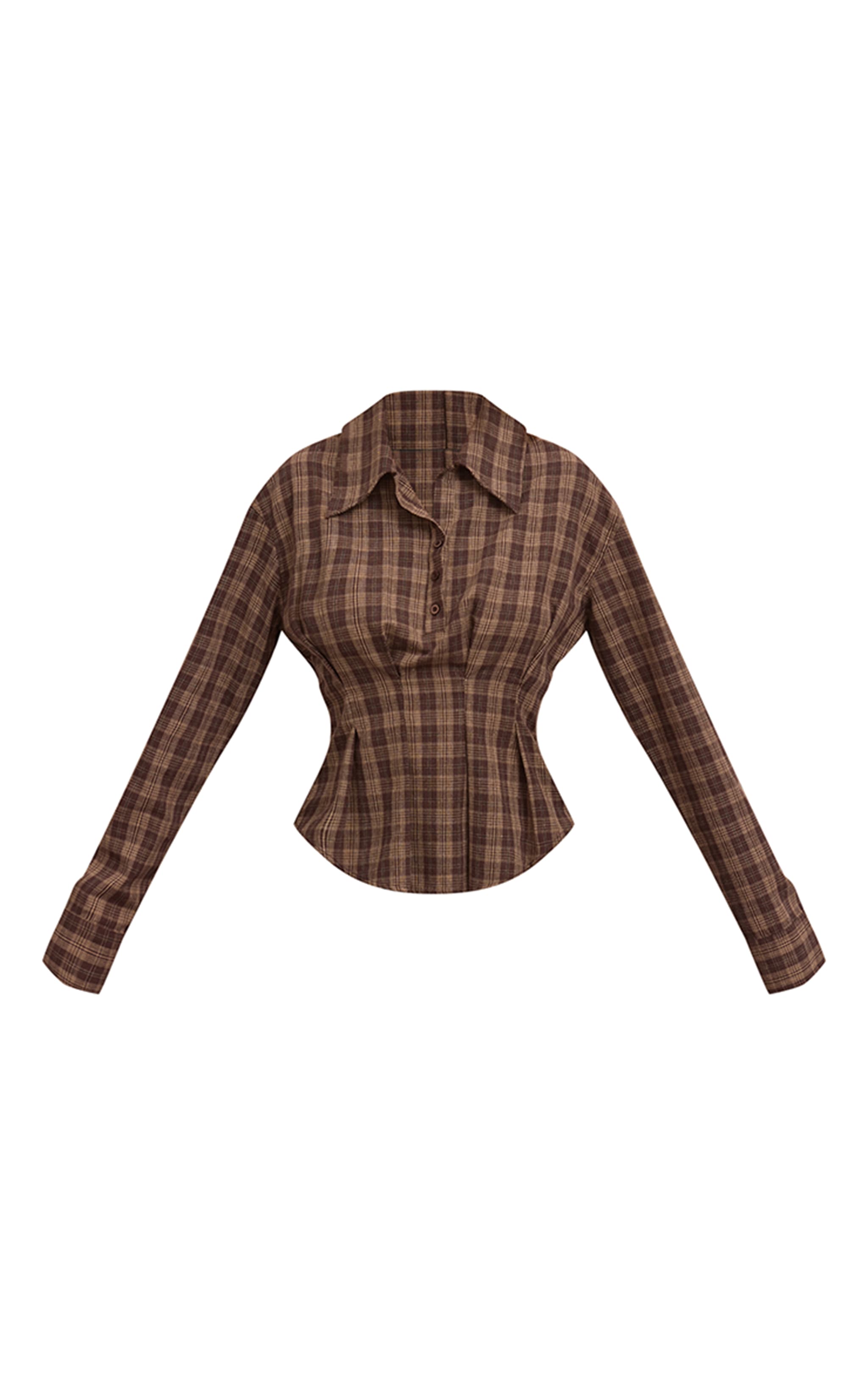 Brown Check Pleated Cinched Waist Shirt image 5