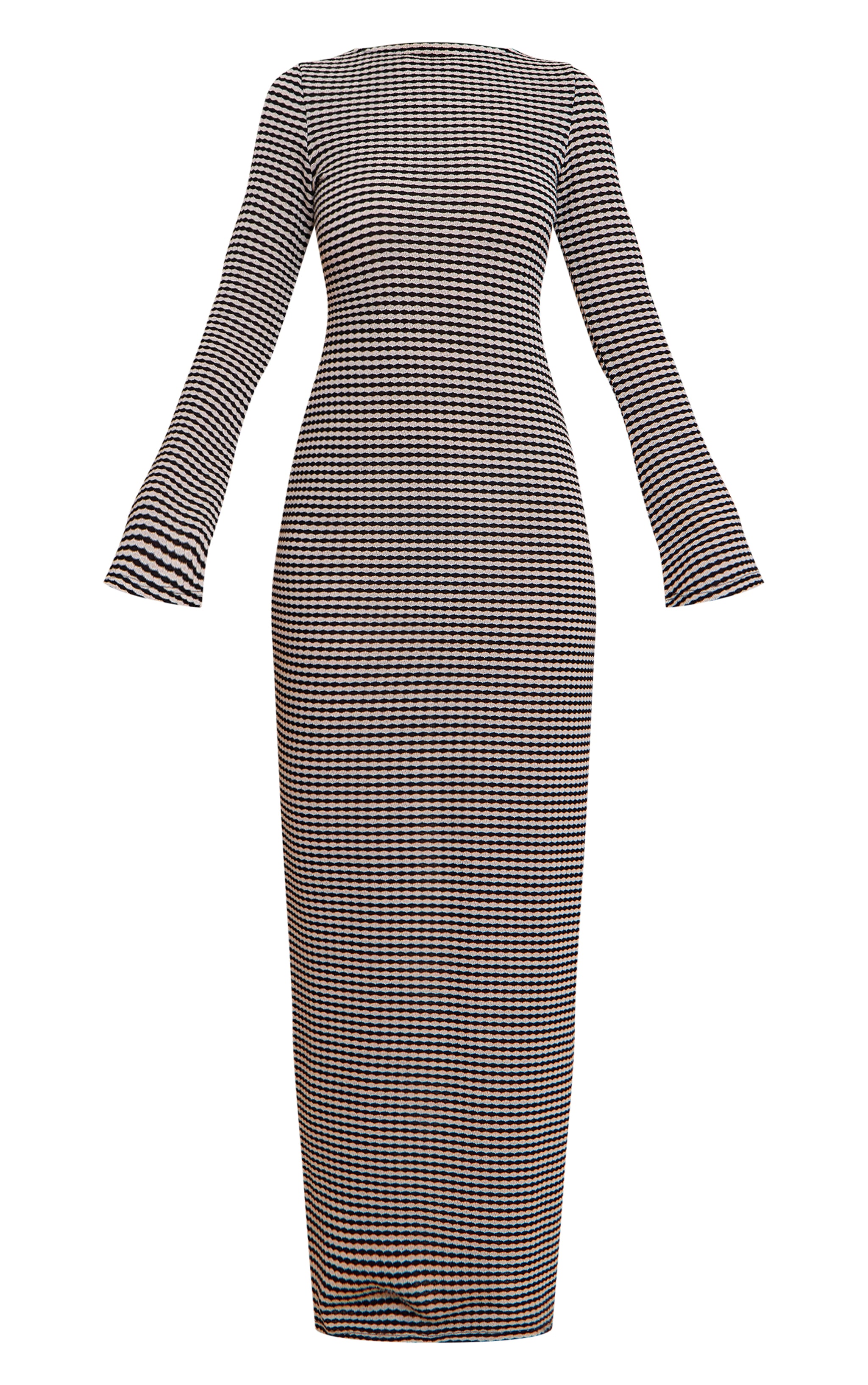 Black Monochrome Textured Scoop Back Long Sleeve Maxi Dress image 5