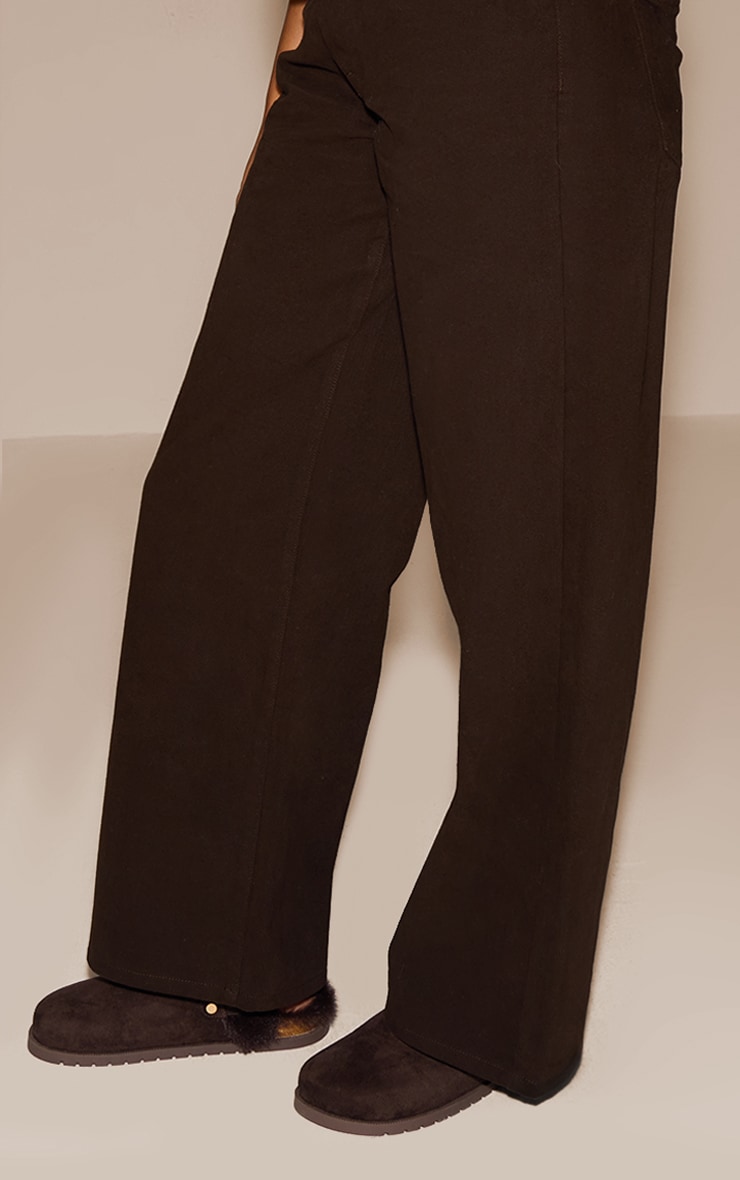 Chocolate Faux Suede Faux Fur Lined Mules image 1