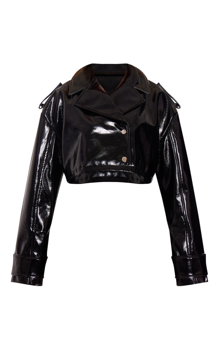 Black Patent Faux Leather Cropped Trench image 5