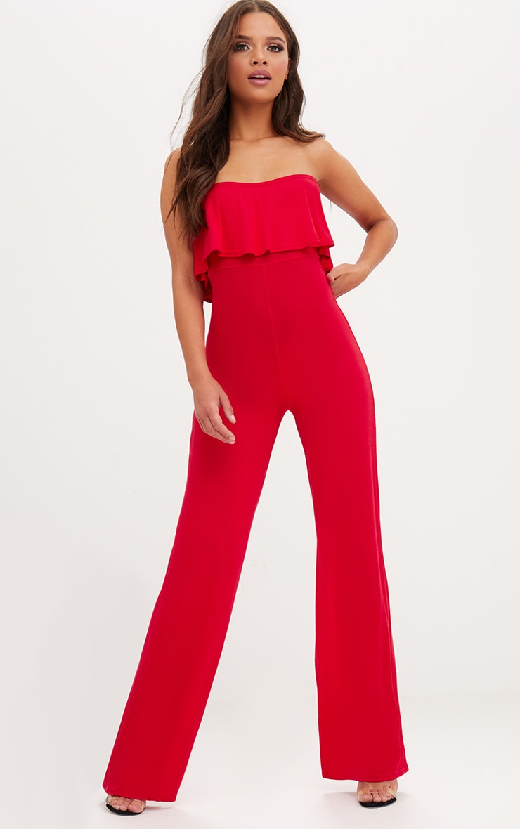 Red Jersey Bandeau Frill Jumpsuit. Jumpsuits & Playsuits
