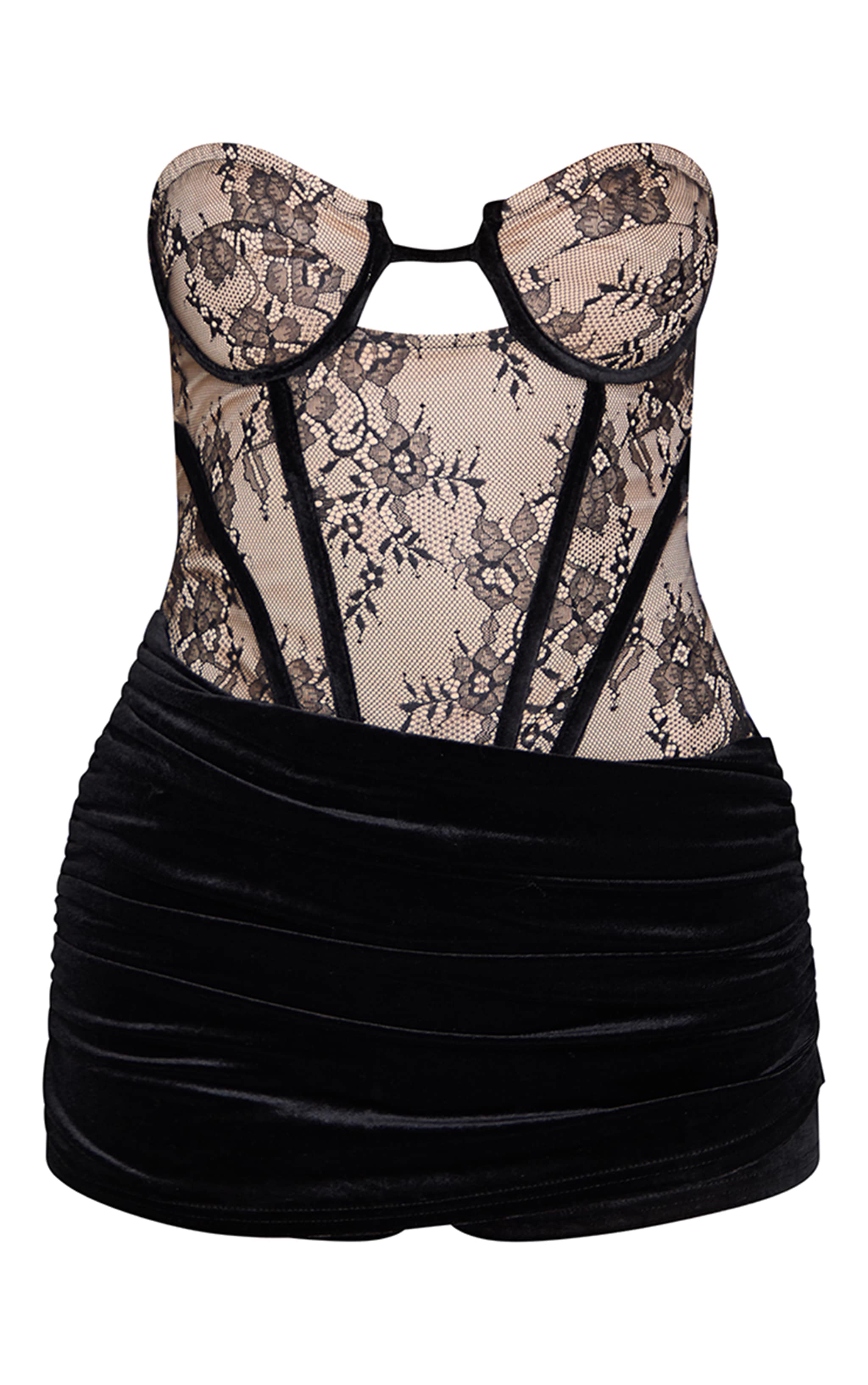 Black Contrast Lace Velvet Wrap Detail Skort Romper image 5