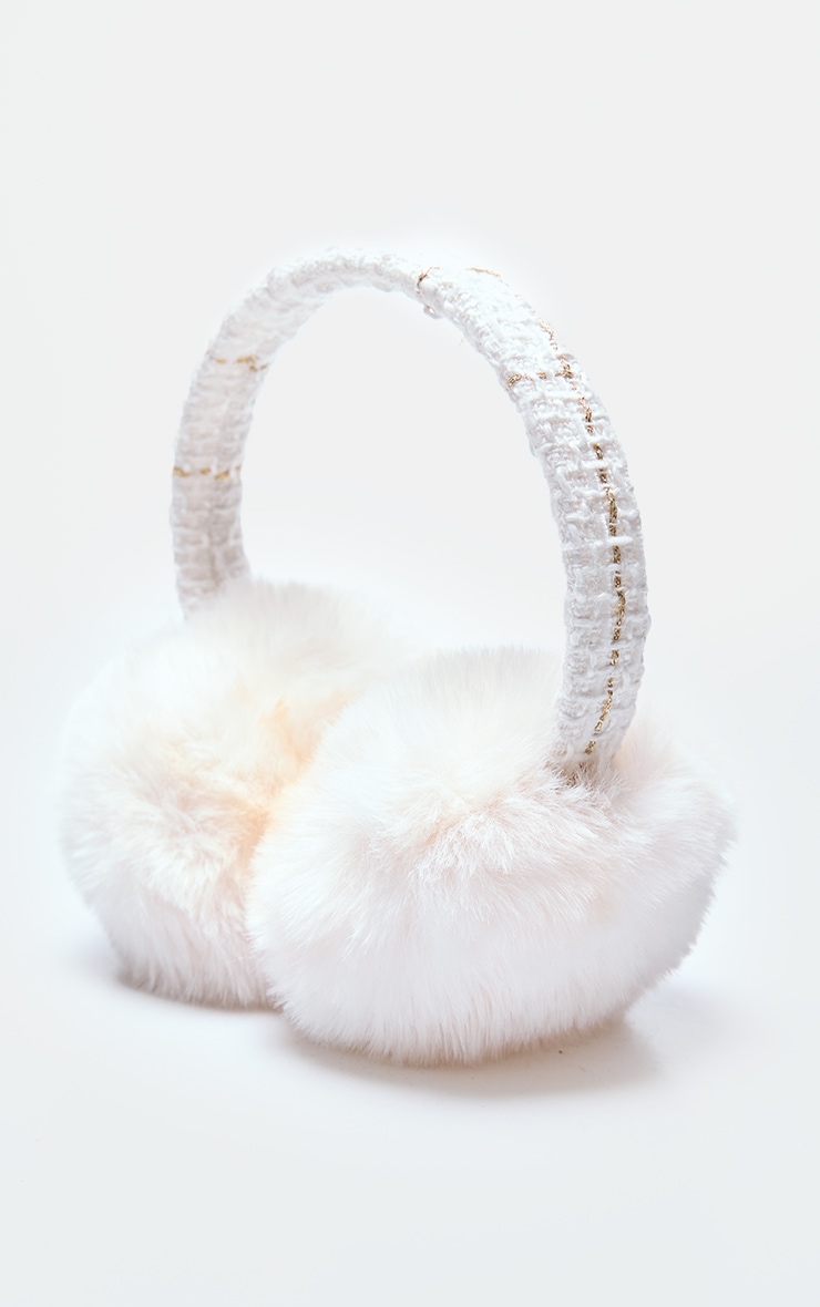 White Boucle Faux Fur Ear Muffs image 2