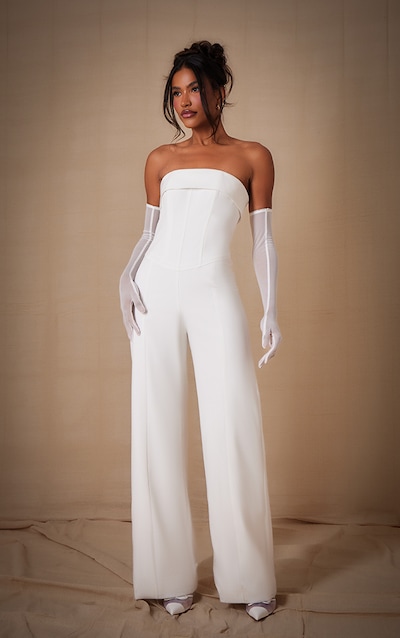 White Premium Woven Bandeau Wide Leg Jumpsuit