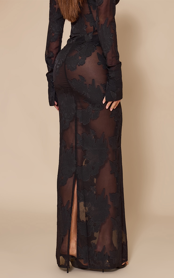 Tall Black Sheer Floral Mesh Maxi Skirt image 3