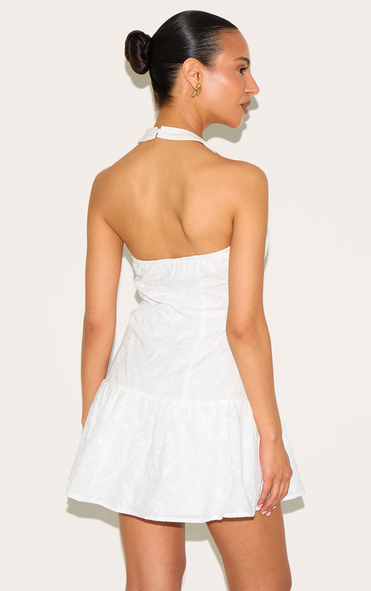 Petite White Halterneck Broderie Mini Dress image 2