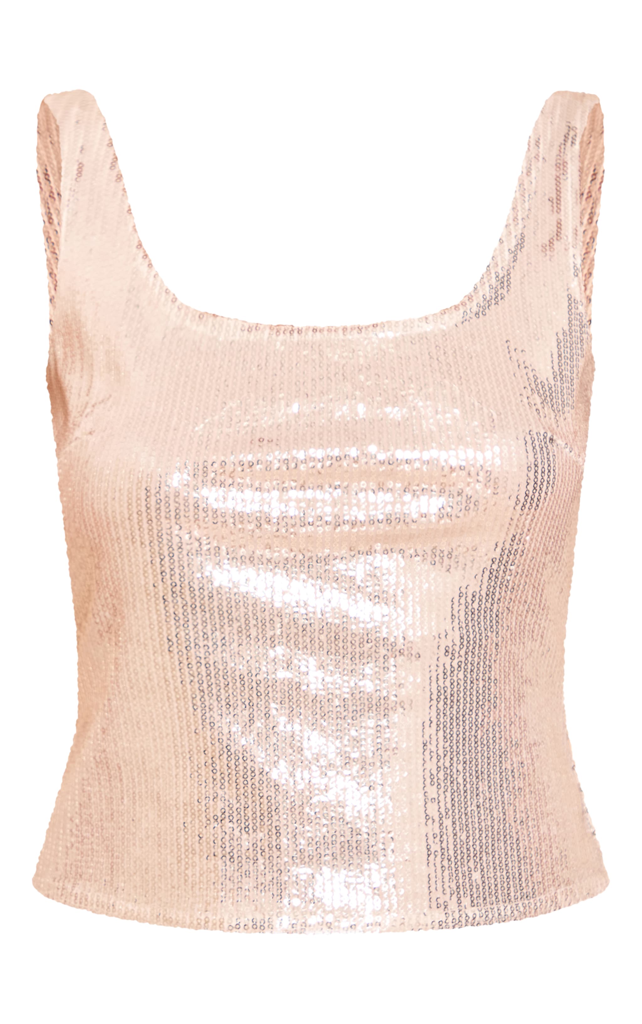 Champagne Sequin Scoop Neck Long Top image 5