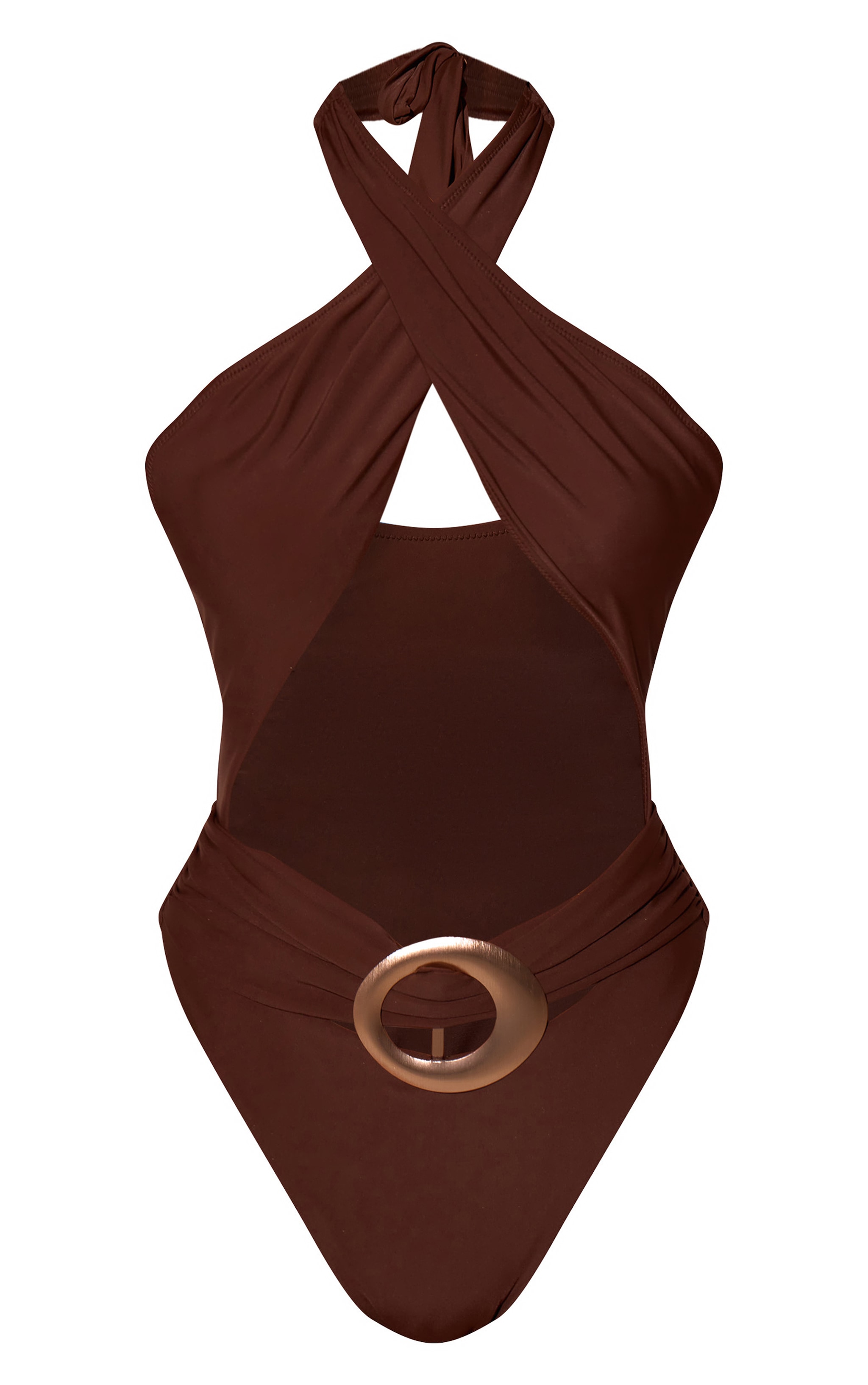Chocolate Circle Trim Halter Neck Swimsuit image 5