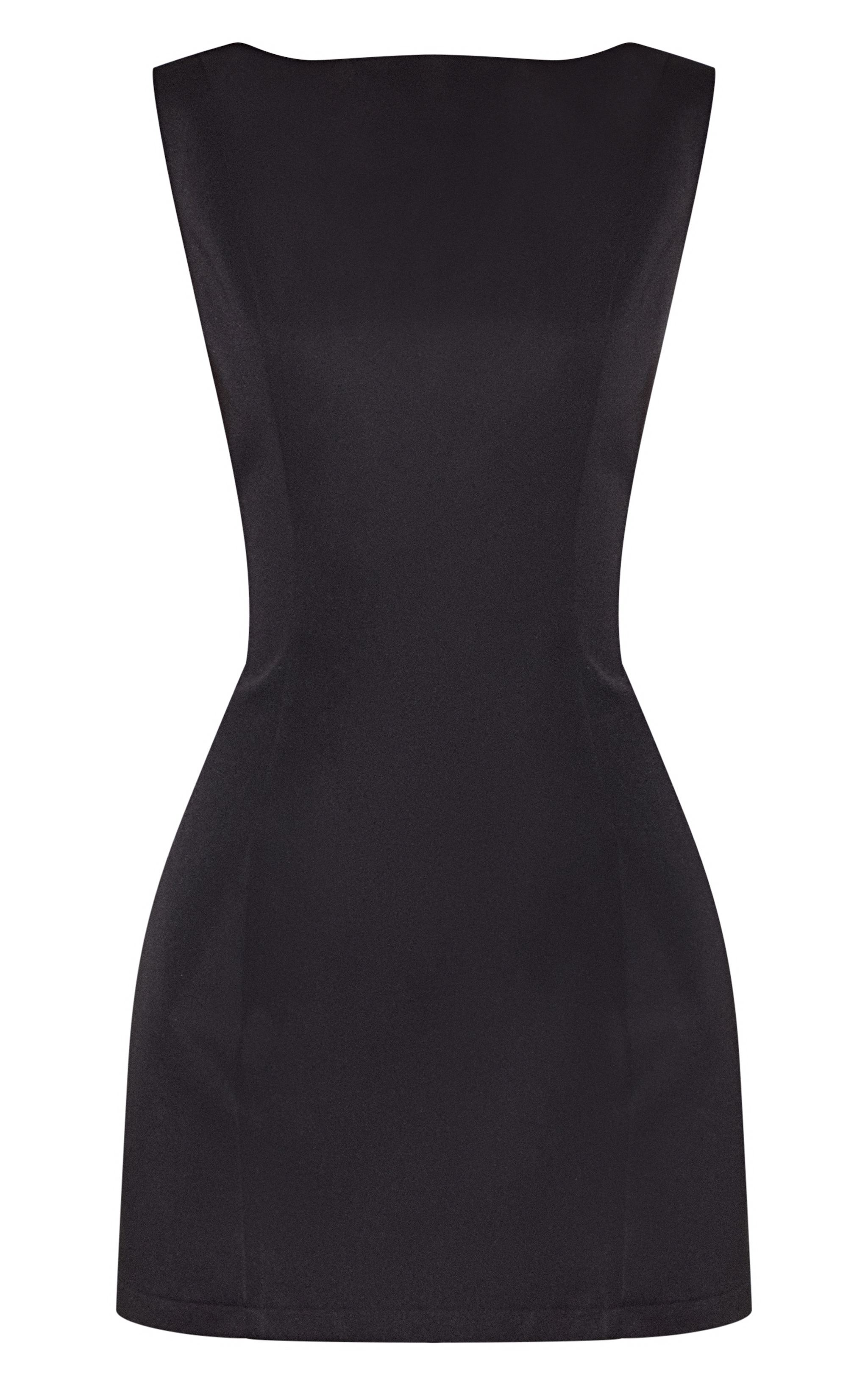 Black Satin Boat Neck Mini Dress image 5