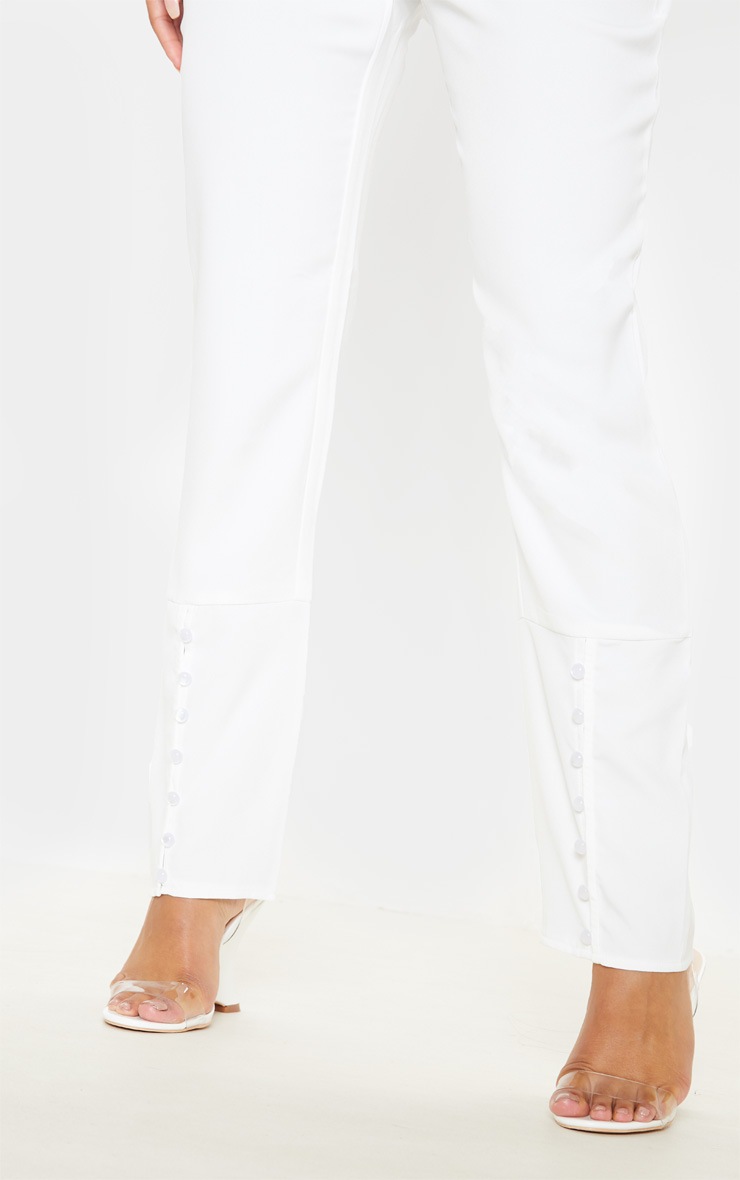 White Woven Button Cuff Detail Straight Leg Trouser 5