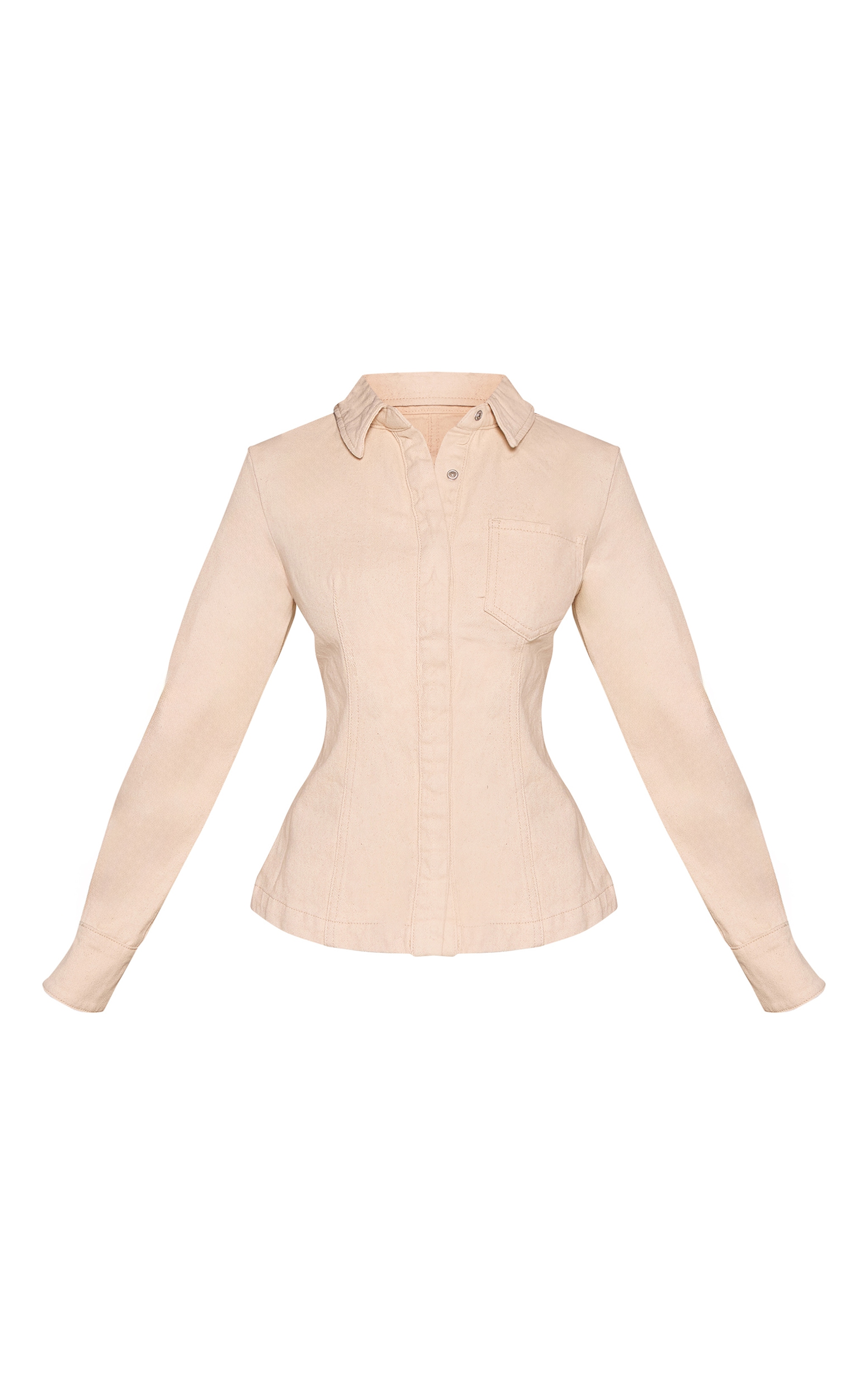 Petite Ecru Pocket Detail Cinched Waist Denim Shirt image 5