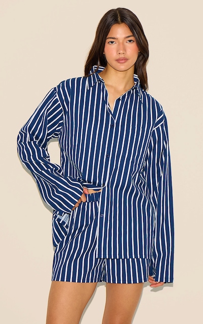 Chemise oversize bleu marine à rayures et manches longues