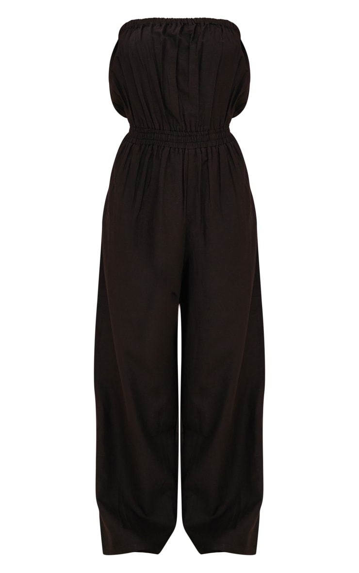 Petite Black Linen Look Bandeau Wide Leg Jumpsuit image 5