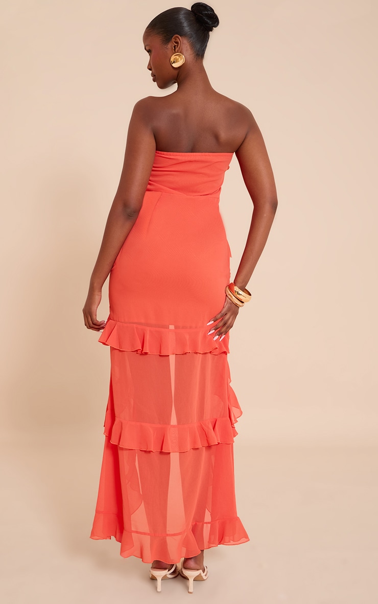 Orange Ruffled Bandeau Maxi Dress image 2