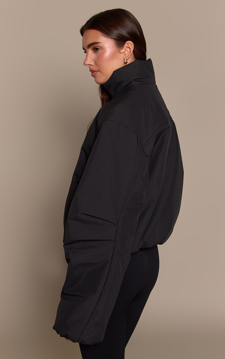 Black Funnel Neck Cocoon Sleeve Zip Through Jacket image 2
