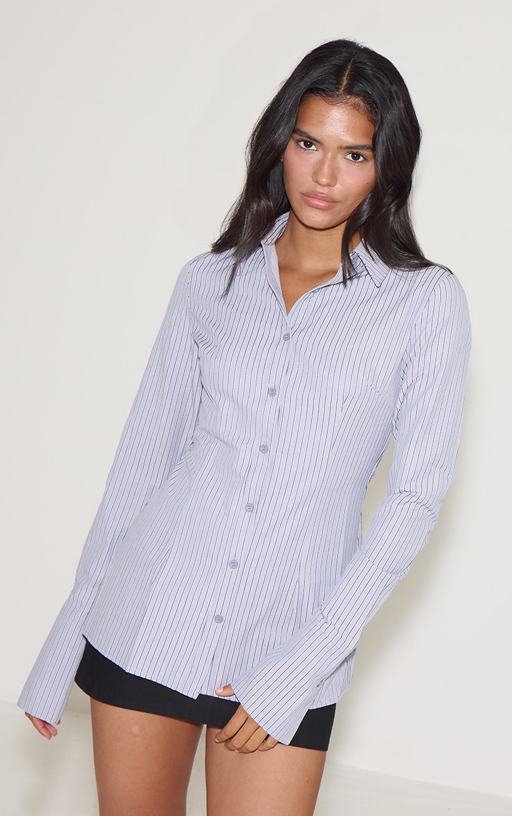 Blue Striped Woven Fitted Shirt image 1