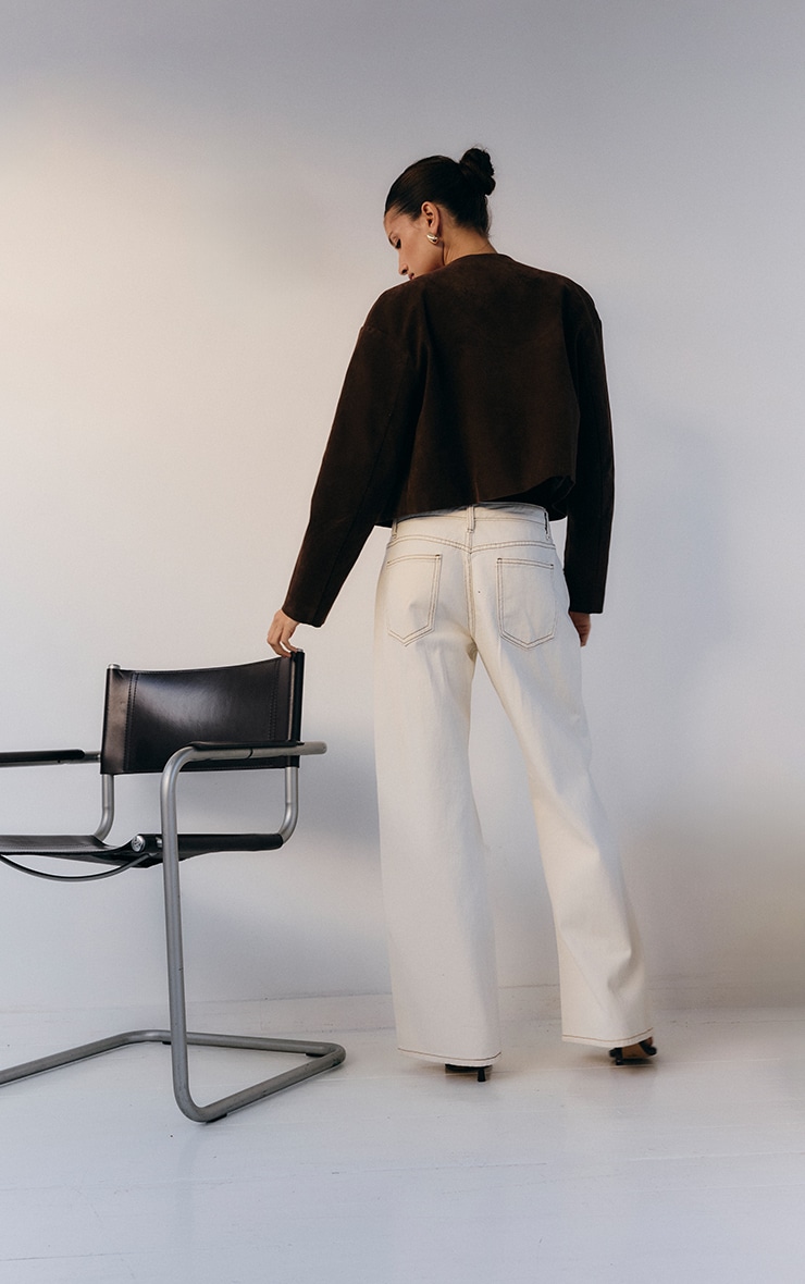 Ecru Low Rise Wide Leg Jeans image 3