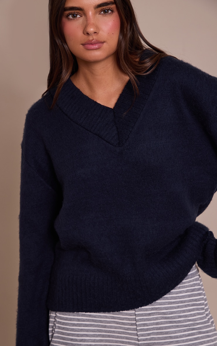 Navy Brushed Laguna Knit V Neck Sweater  image 4