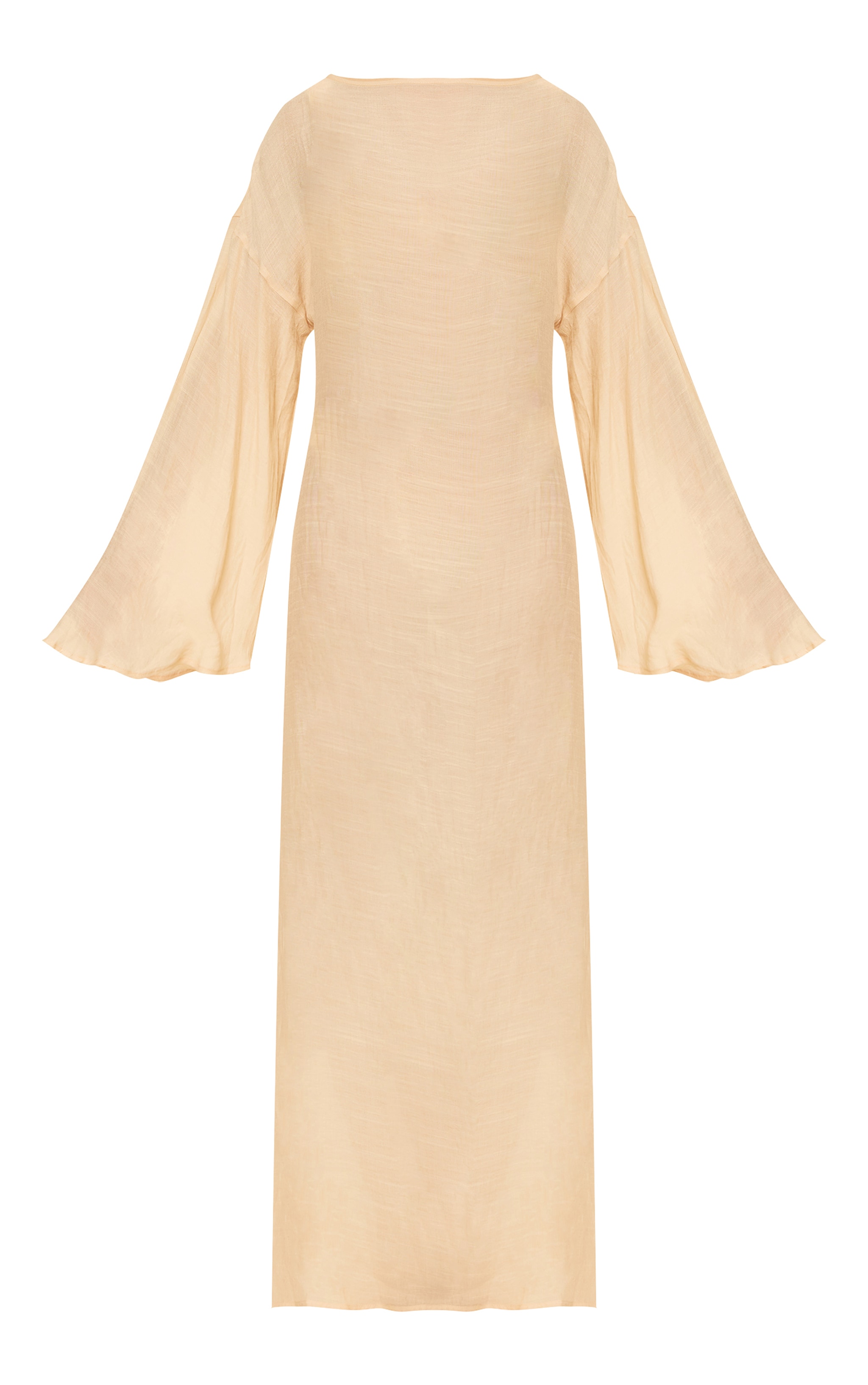 Robe de plage longue en effet lin crème à manches flutes image 5